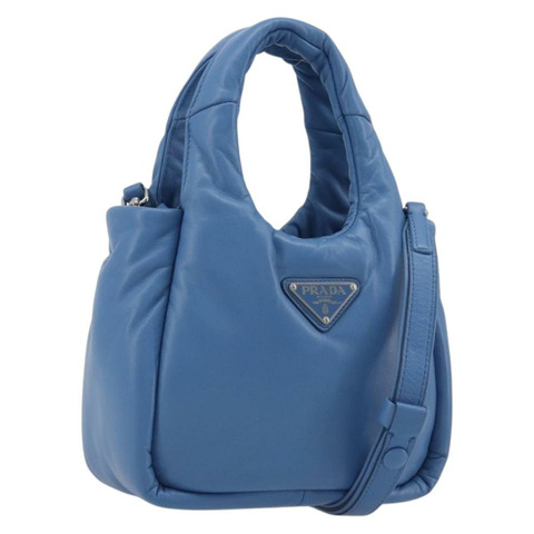 PRADA 手袋 皮革 兩用 藍色 銀色 正品 191476SM