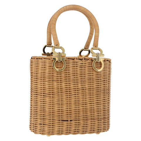 Salvatore Ferragamo Rattan Gancini 手提包 棕色金色 正品 191683V