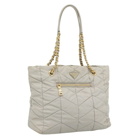 PRADA 鏈條手提包 尼龍 灰色 金色 正品 ar14053V