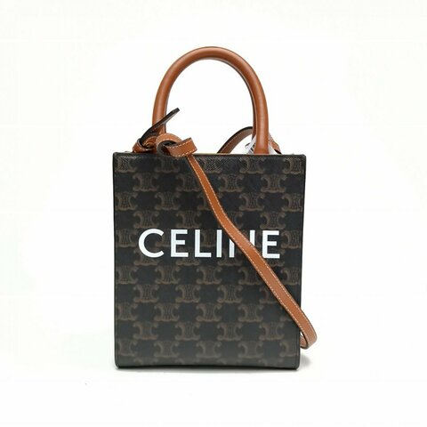 CELINE Cabas豎款手袋Mini凱旋門印花褐色人造革肩背包