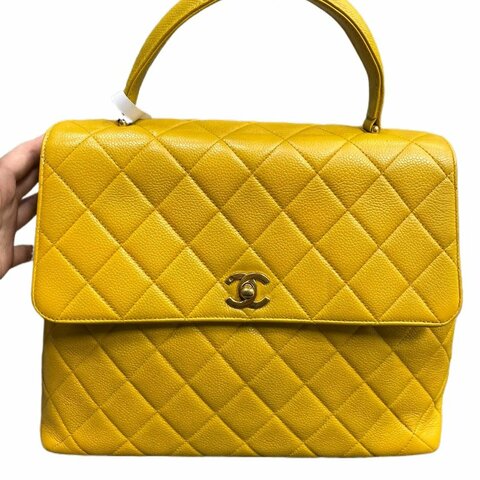Chanel香奈兒魚子醬菱格紋雙C扣凱莉手提包