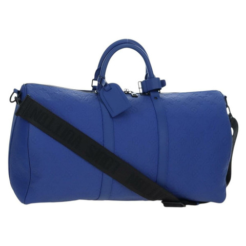 路易威登 Monogram Taurillon Keepall Bandouliere 50 藍色旅行包 Auth 191461SM