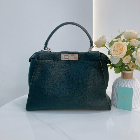 MS0747 Fendi 芬迪收聽單肩斜挎包 黑色牛皮 銀扣 Peekaboo Selleria 33cm Calfskin Black x PHW