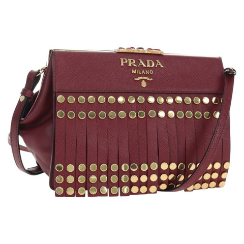 PRADA 單肩包 Safiano 皮革 波爾多金 Auth 191473V
