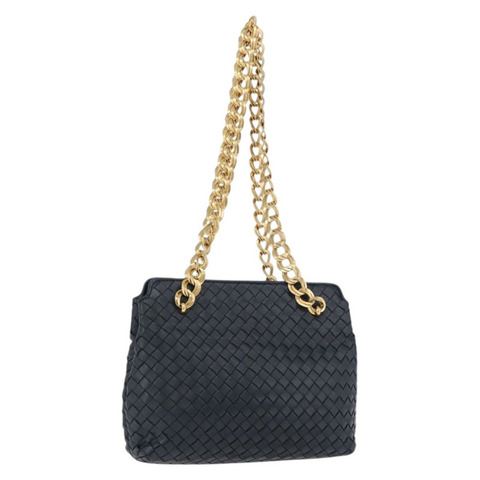 BOTTEGA VENETA INTRECCIATO 鏈條肩背包 皮革 海軍藍 金色 正品 191793V