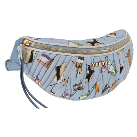 Miu Miu Matelasse 帆布斜背包 淺藍色 金 正品 192044V