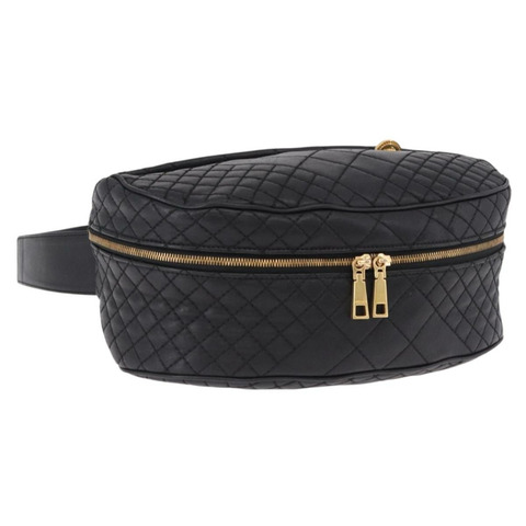 VERSACE 黑色金色皮革斜背包 Auth am12055V