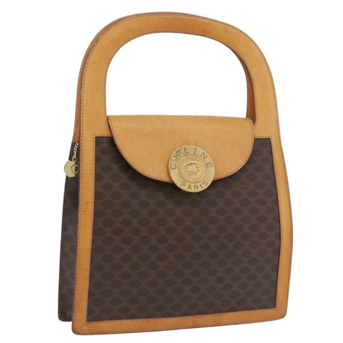 CELINE Macadam帆布Medallion手提包 PVC皮革 棕色 金色 正品 192071A