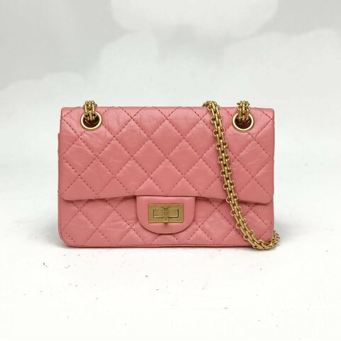 CHANEL 2.55口蓋包迷你粉色牛皮革29開金扣肩背包