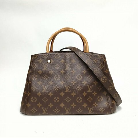 LOUIS VUITTON Montaigne蒙田中號老花PVC金扣2017肩背包