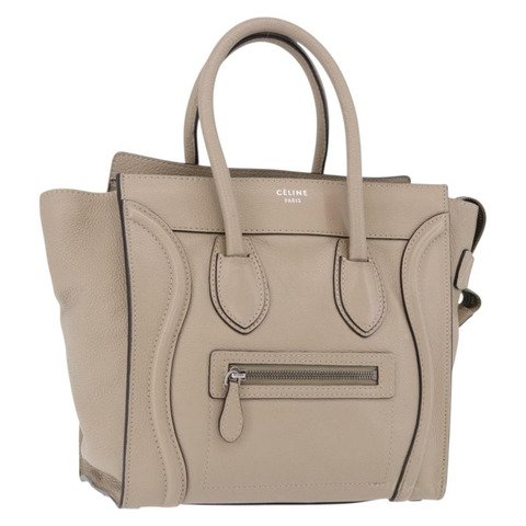 CELINE Luggage Micro Shopper 手提包，米色皮革，正品，貨號 191824V