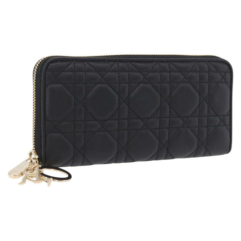 Christian Dior Lady Dior Canage 長皮夾，羊皮材質，黑色，金色，正品，貨號 191131M
