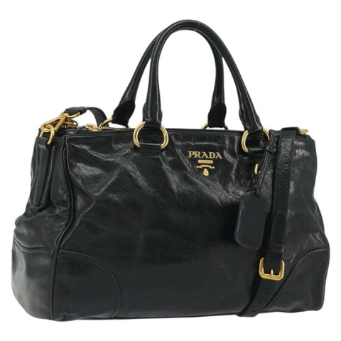 PRADA 手提包 皮革 兩用 黑色 金色 正品 192927V