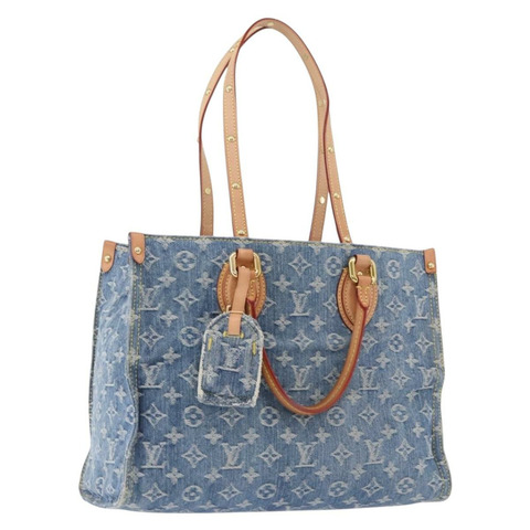 路易威登 Monogram Denim On The Go MM 手提包 藍色 M46871 LV 正品 192928SAM