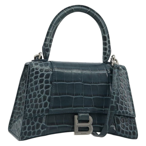 BALENCIAGA Hour 手提包 皮革 兩用 海軍藍/銀色 593546 正品 192706M