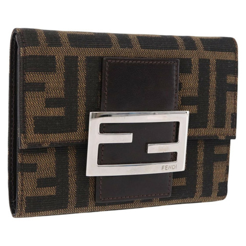 FENDI Zucca 帆布 Mamma Baguette 皮夾黑棕色正品 193019V