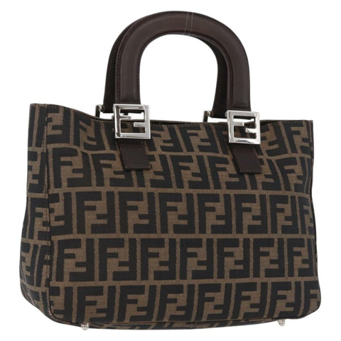 FENDI Zucca帆布手提包 棕色 銀色 正品 192690A
