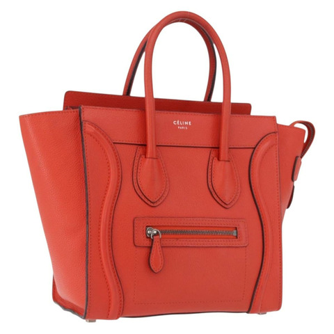CELINE Luggage Micro Shopper 手提包，皮革材質，紅色/銀色，正品，貨號 192740A