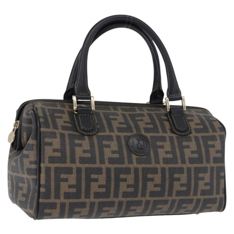 FENDI Zucca 波士頓包 PVC 皮革 棕色 金色色調 正品 192807A