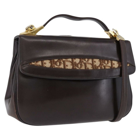 Christian Dior 手提包 小牛皮 兩用 棕色 金色色調 正品 192824A