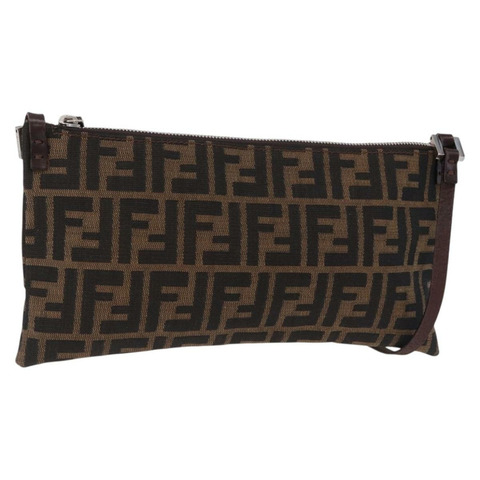 FENDI Zucca帆布單肩包 棕色 銀色 正品 192834A