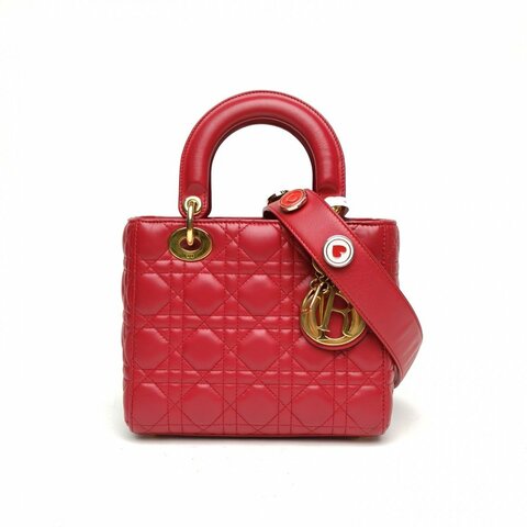 DIOR Lady戴妃包四格紅色羊皮革金扣2017肩背包