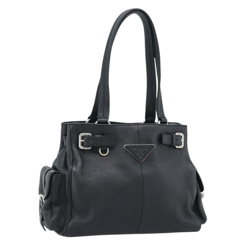 PRADA 托特包 Vittero Dino 皮革 黑色 銀色 正品 192267SAM