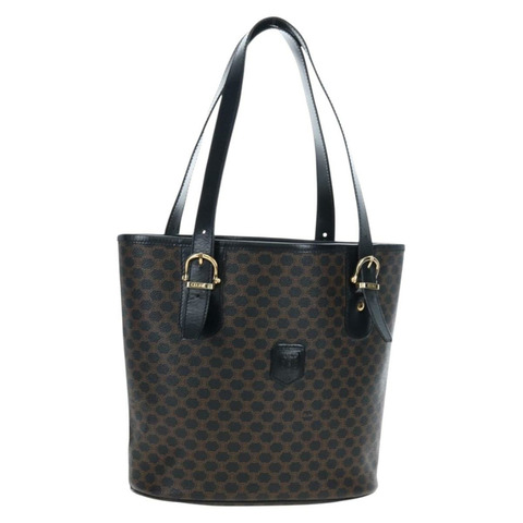 CELINE Macadam帆布手提包 PVC皮革 黑色 金色 正品 191813V
