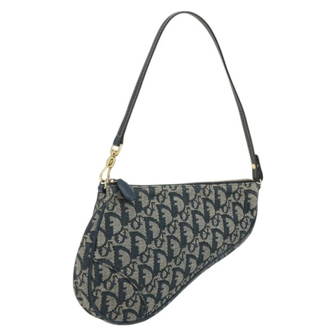 Christian Dior Trotter帆布馬鞍包 海軍藍 金色 正品 191838V