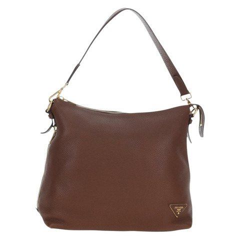 PRADA Taurillon Clemence 棕色金色肩包 Auth am12161V