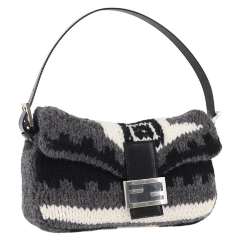 FENDI Mamma Baguette 單肩包 羊毛 灰色 銀色 正品 am12200SAM