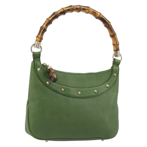 GUCCI 竹節肩背包 皮革 綠色 金色 137378 正品 193088V
