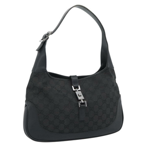 GUCCI GG帆布Jackie肩背包 黑色 銀色 204990 正品 193049V