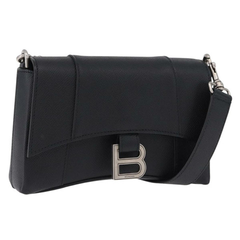 BALENCIAGA Downtown 單肩包，黑色/銀色皮革，貨號 736471，正品 ar14127M