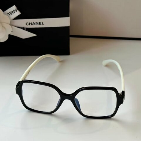 CHANEL 側邊白黑大方框平光眼鏡