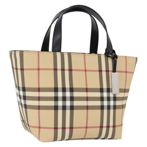 BURBERRY Nova 格紋手提包 PVC 米色 銀色 正品 193495V
