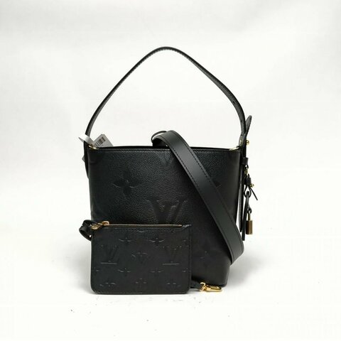 LOUIS VUITTON ALLINBB老花壓紋黑色牛皮革金扣晶片肩背包