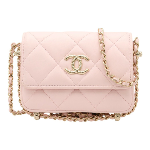 粉色 羊皮 鏈條肩背包 金釦 (VIP禮)【CHANEL 香奈兒】