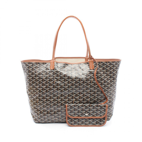 GOYARD Saint Louis GM 手提包 PVC塗層帆布皮革 黑色棕色 二手 女士