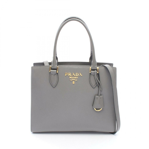 PRADA 灰色二手女士皮革單肩斜挎手提包，帶品牌標誌