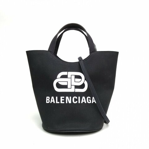 BALENCIAGA 黑色帆布印花水桶包肩背包