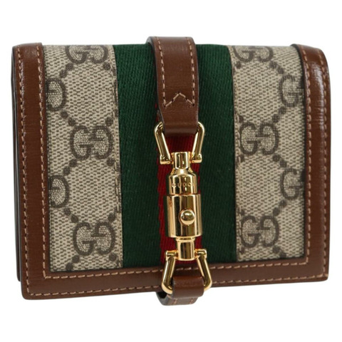 GUCCI GG Supreme Jackie WebbSherry 系列錢包 PVC 米色 203495 正品 ki5817V
