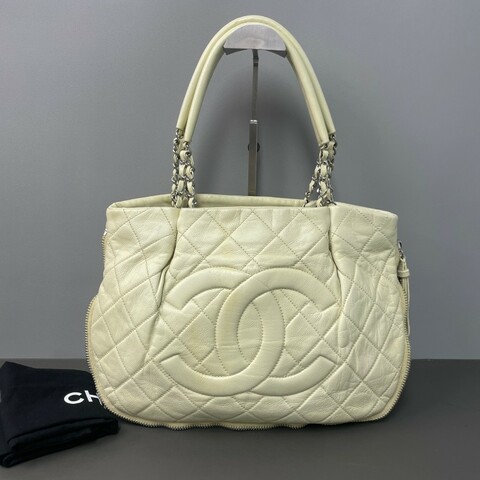 Chanel 奶油色 大雙C 鏈條單肩包托特包
