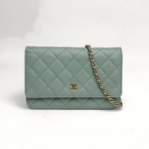 CHANEL CFWOC灰色牛皮革晶片開金扣肩背包