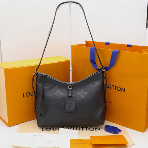 LV 經典 CarryAll PM 黑色 Empreinte 大壓花小牛皮 束口流浪包 兩用肩背斜背包
