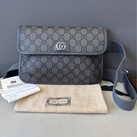 【全新品】古馳 Gucci 灰色老花胸包腰包斜挎包 男女通用中性