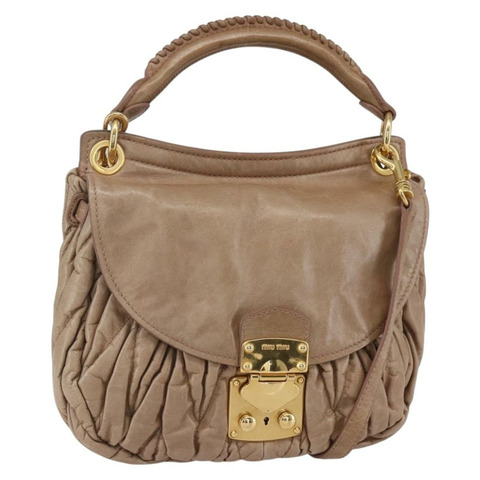 Miu Miu Matelasse 單肩包 皮革 2way 粉金配色 Auth ka229