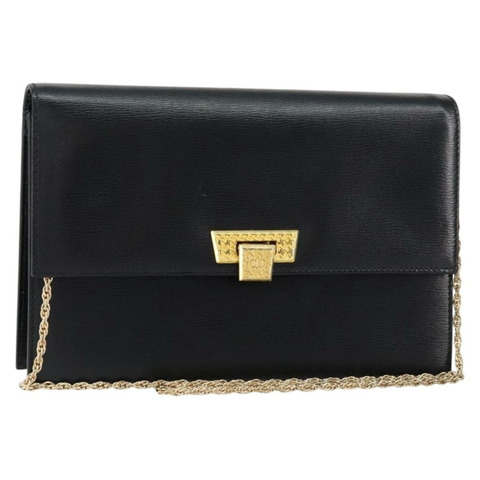 Christian Dior 鏈條肩背包 皮革 黑色 金色 正品 BA8202