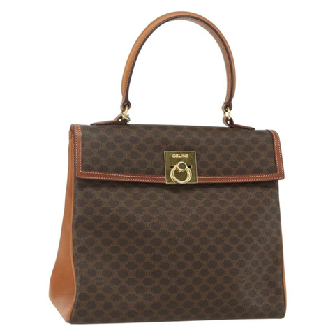 CELINE Macadam帆布手提包 PVC皮革 棕色 金色 正品 ka556