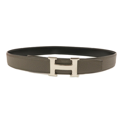 HERMES Togo/Box皮革H Belt 90cm皮帶Etain/Noir